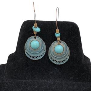 Unique Ethnic Boho Style Beaded Bronze Turquoise Classic Drop Earrings